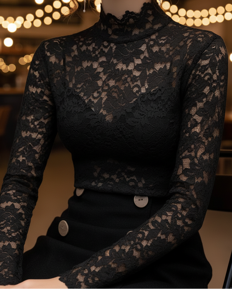 Isabelle | Lace High Neck Long Sleeve Top