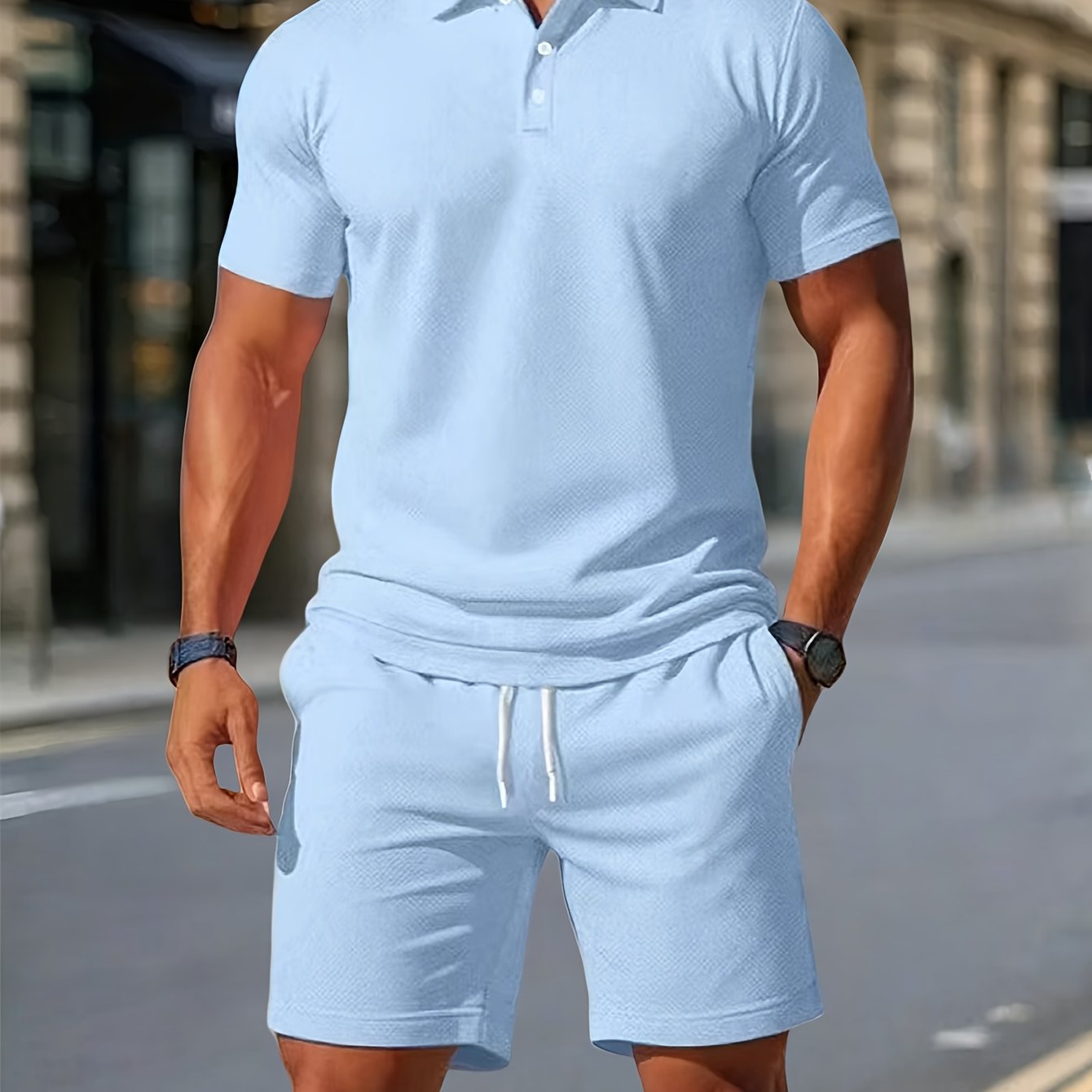 Declan | Textured Polo Shirt and Shorts Set