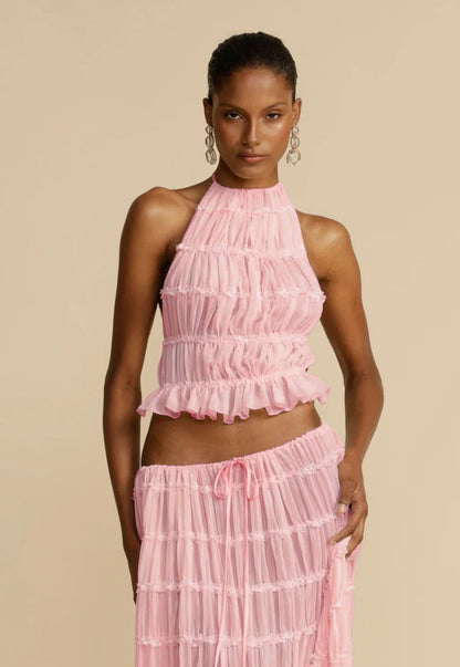 2pcs Women's Dress Suit Sexy Sleeveless Backless Cropped Halter Top