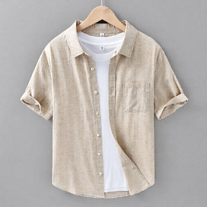Men's Linen Short Sleeve Shirt Button Down Casual Top