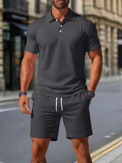 Declan | Textured Polo Shirt and Shorts Set