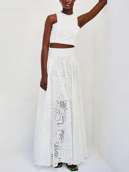 Women’s Sleeveless Embroidered Lace Top – Hollow Cut-Out Style for Summer & Parties