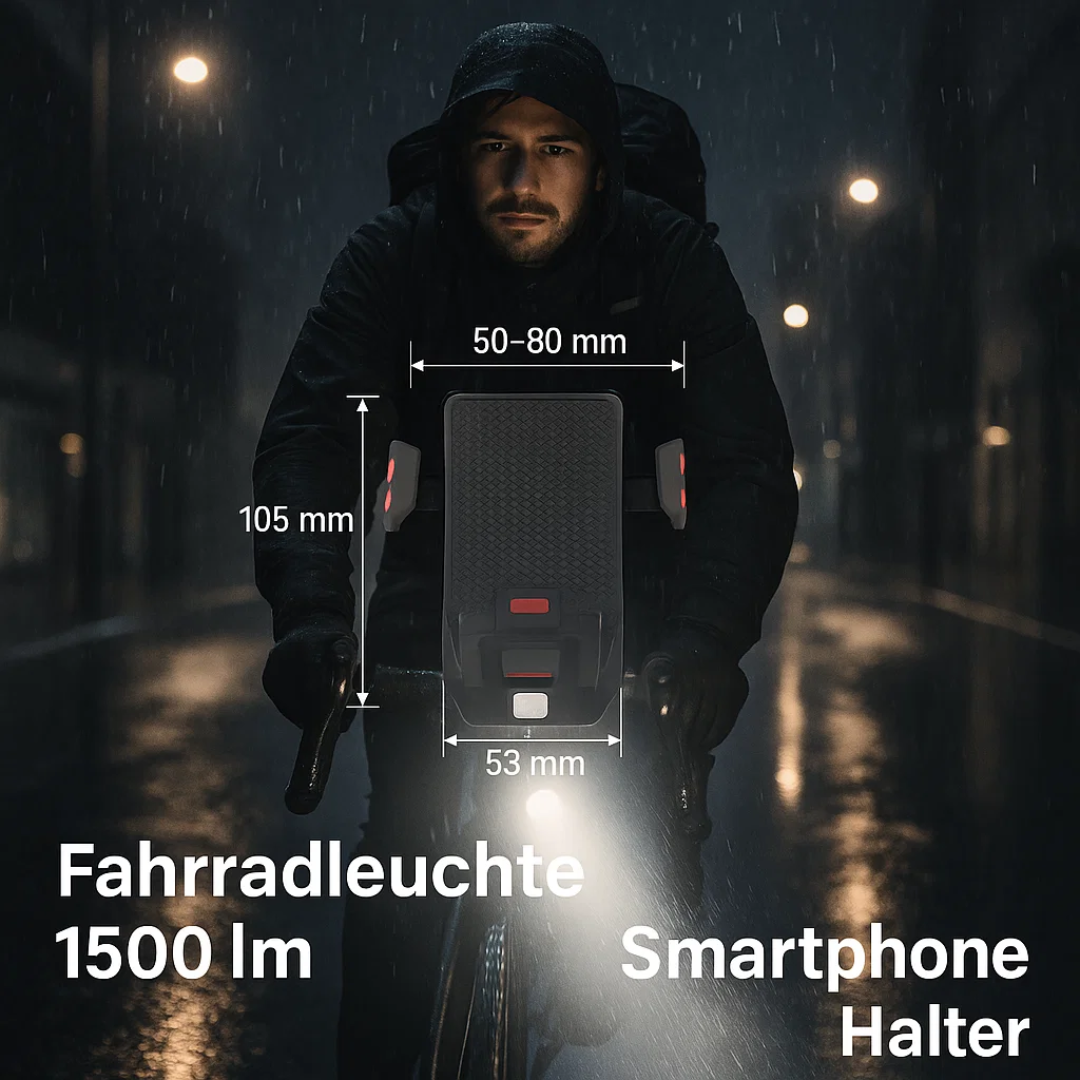 Fahrradlicht mit Handyhalterung & Powerbank | Fahrradbeleuchtung vorne | PowerRide