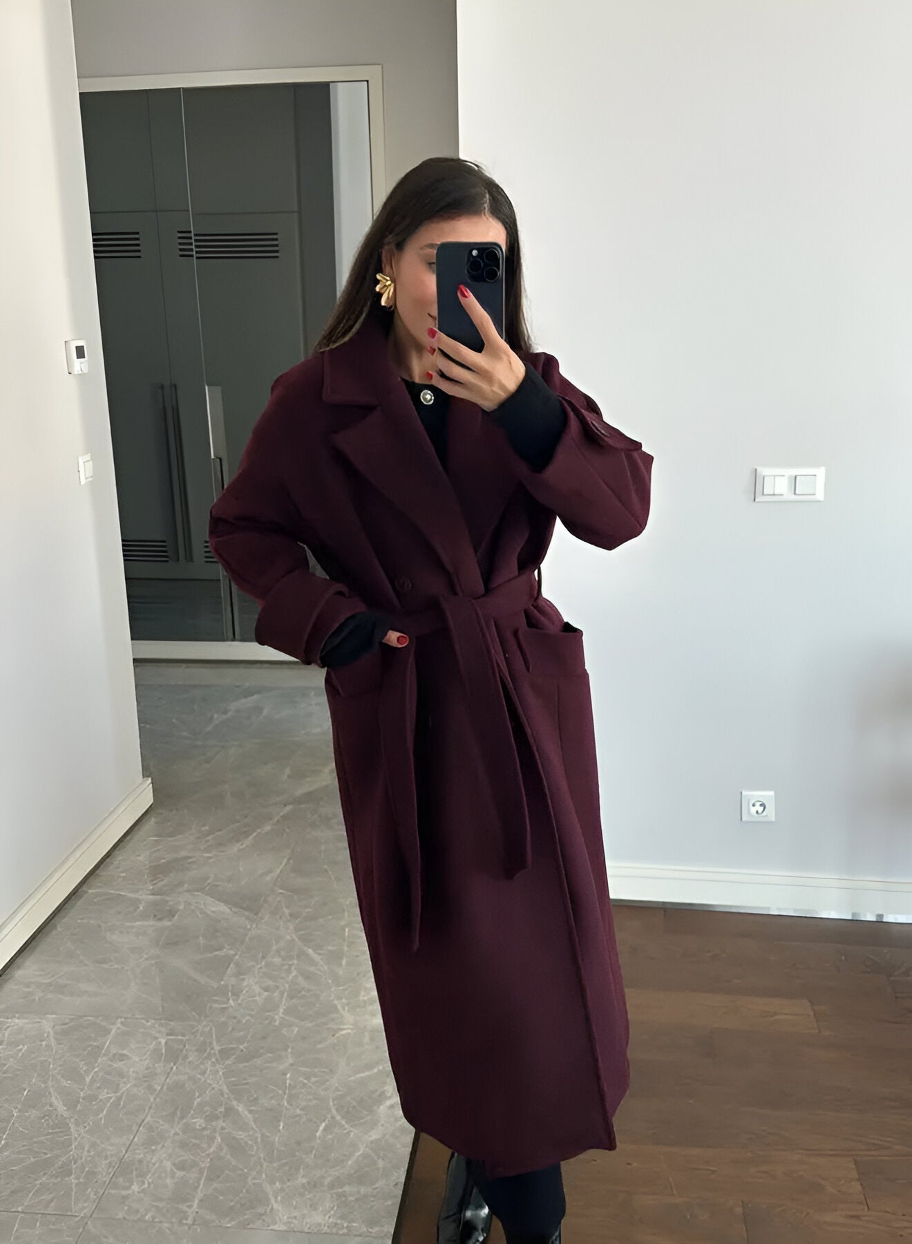 Victoria Manteau Oversize Femme – Manteau Laine Mélangée Burgundy Coupe Élégante