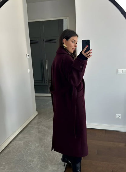 Victoria Manteau Oversize Femme – Manteau Laine Mélangée Burgundy Coupe Élégante