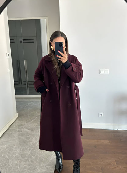 Victoria Manteau Oversize Femme – Manteau Laine Mélangée Burgundy Coupe Élégante