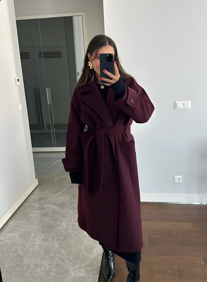 Victoria Manteau Oversize Femme – Manteau Laine Mélangée Burgundy Coupe Élégante