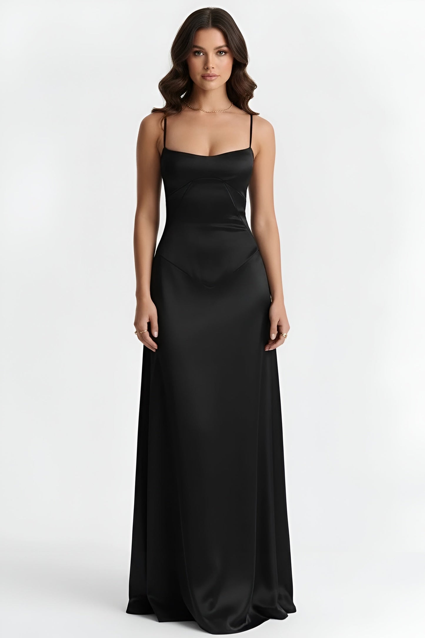 Abito Lungo Donna Elegante con Spalline Sottili e Corpetto Aderente Abito da Sera Maxi