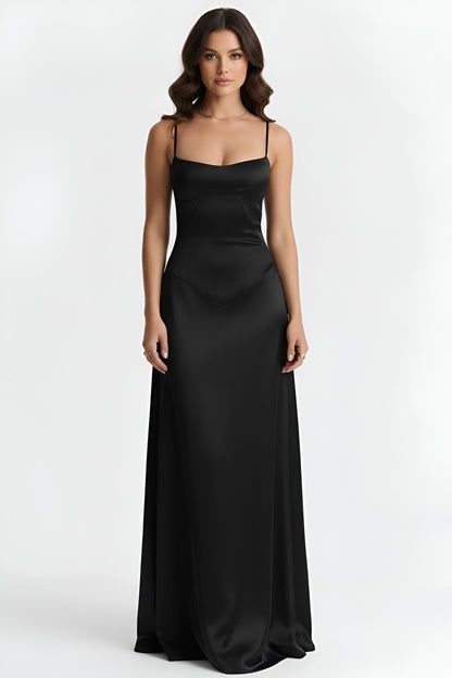 Abito Lungo Donna Elegante con Spalline Sottili e Corpetto Aderente Abito da Sera Maxi