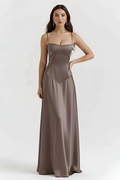 Abito Lungo Donna Elegante con Spalline Sottili e Corpetto Aderente Abito da Sera Maxi