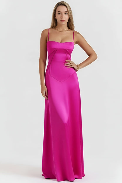 Abito Lungo Donna Elegante con Spalline Sottili e Corpetto Aderente Abito da Sera Maxi
