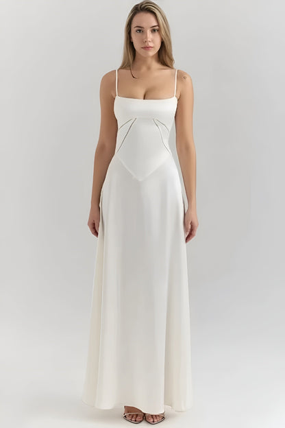 Abito Lungo Donna Elegante con Spalline Sottili e Corpetto Aderente Abito da Sera Maxi
