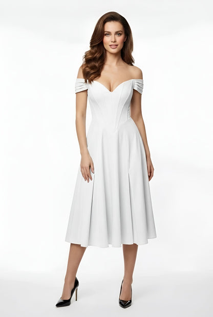 Dame off shoulder festkjole midi med slids tætsiddende elegant kjole