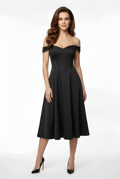 Dame off shoulder festkjole midi med slids tætsiddende elegant kjole