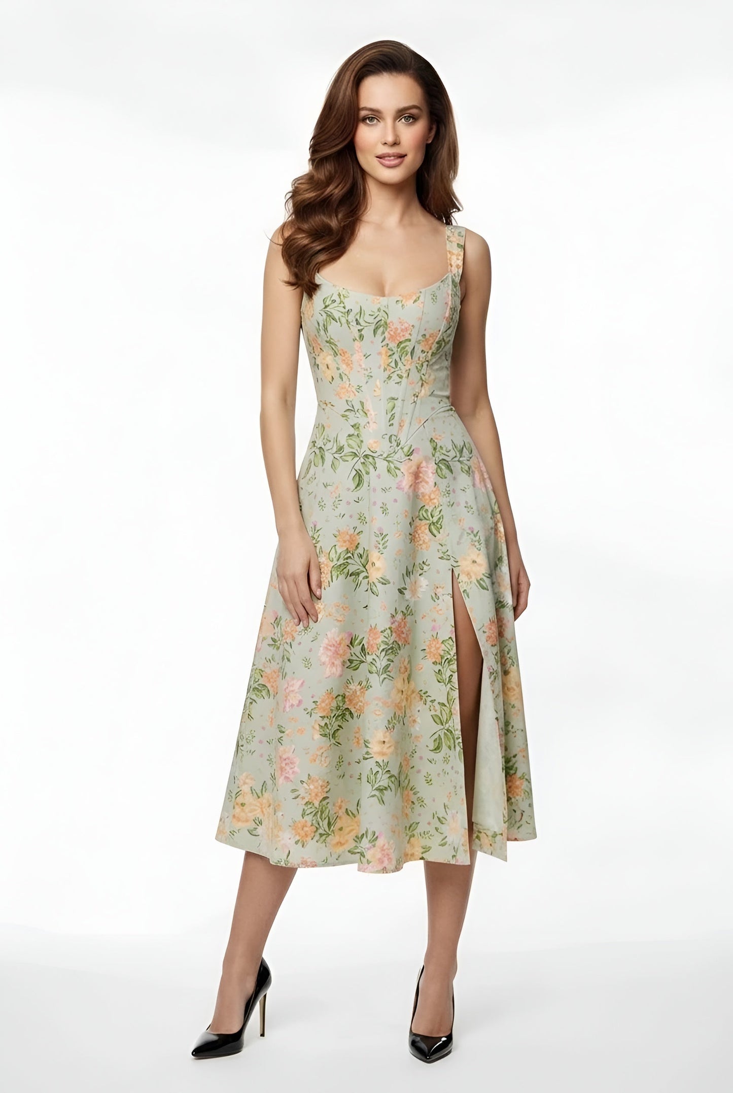 Dame off shoulder festkjole midi med slids tætsiddende elegant kjole