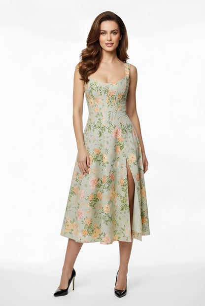 Dame off shoulder festkjole midi med slids tætsiddende elegant kjole