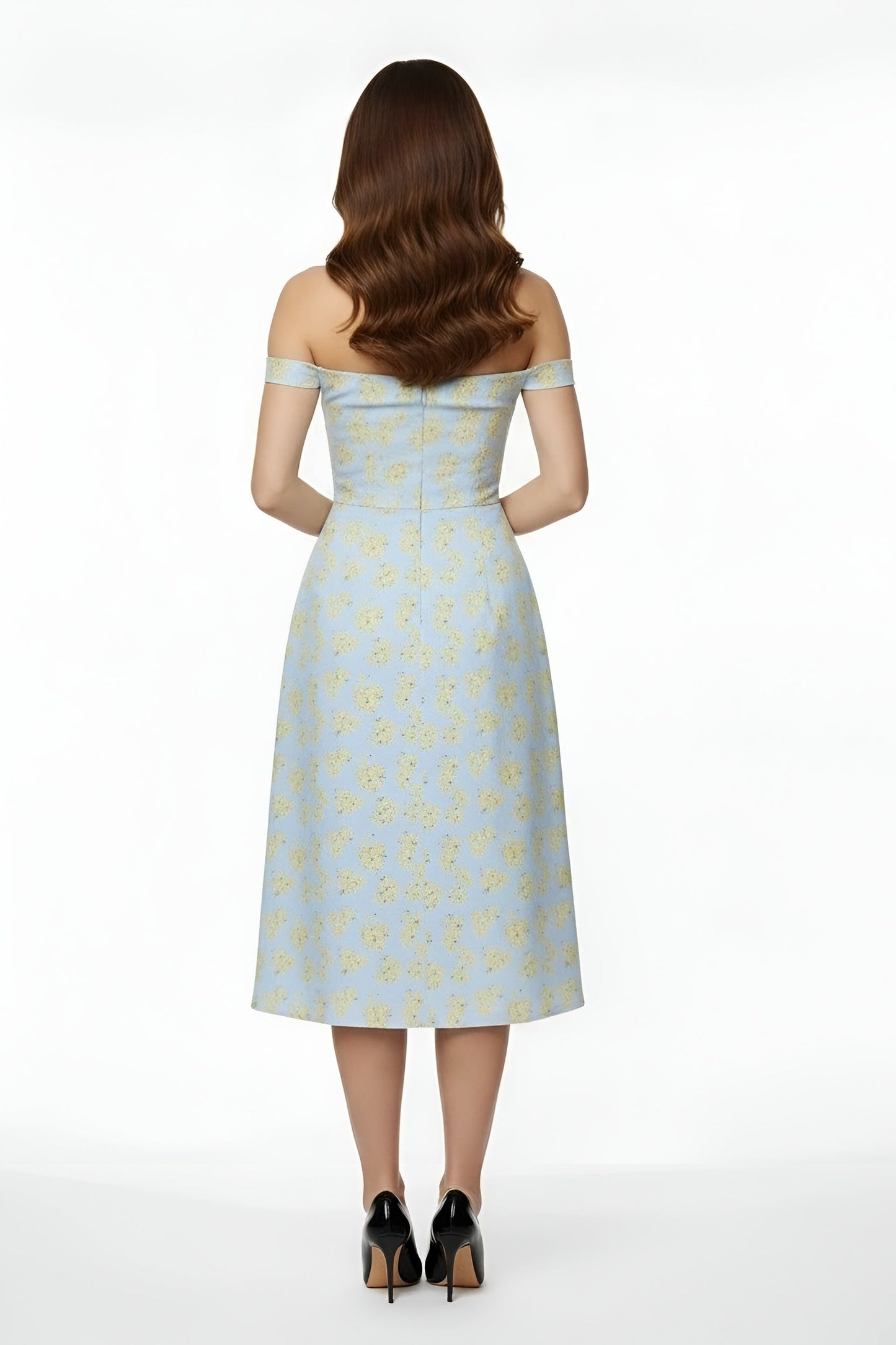 Dame off shoulder festkjole midi med slids tætsiddende elegant kjole