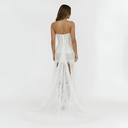 Abito corto donna a corsetto in pizzo vestito aderente elegante con spalline sottili