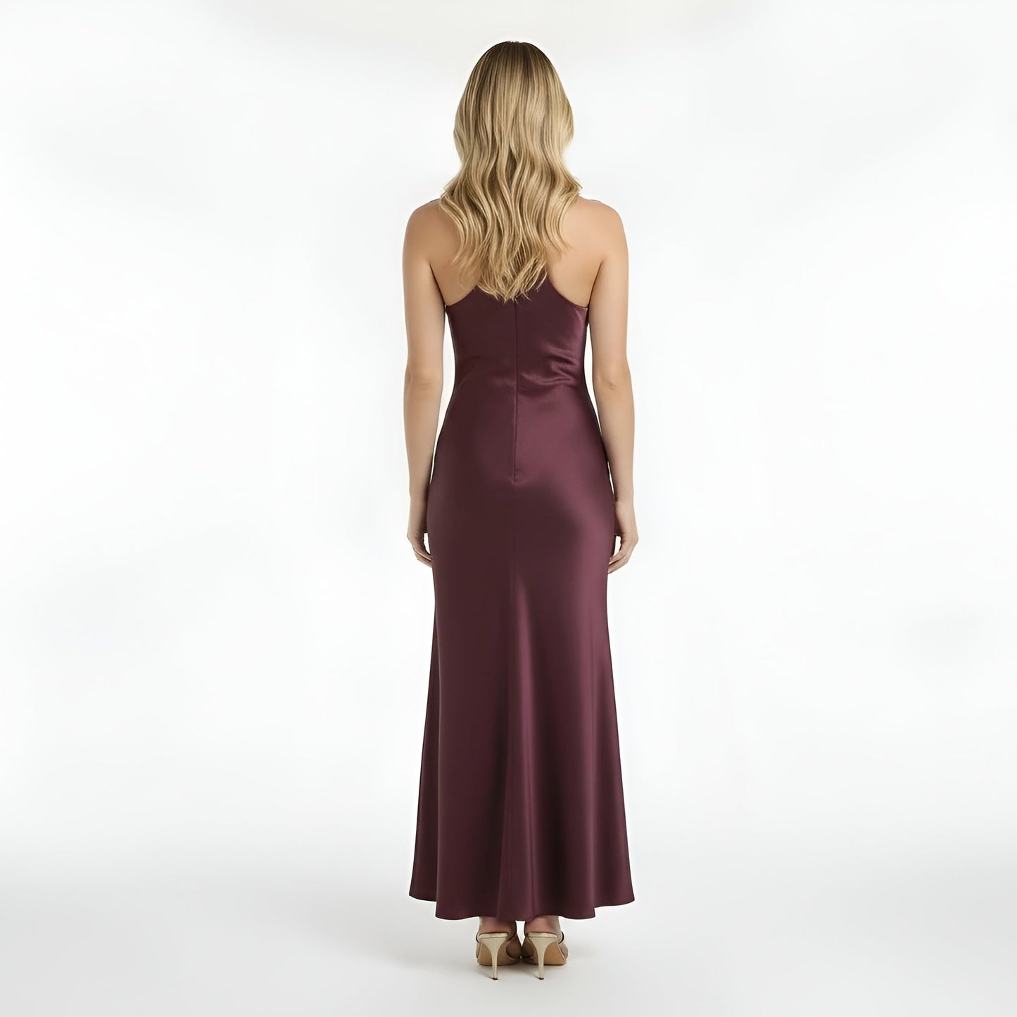 Lang satin kjole dame halterneck elegant festkjole tætsiddende aftenkjole