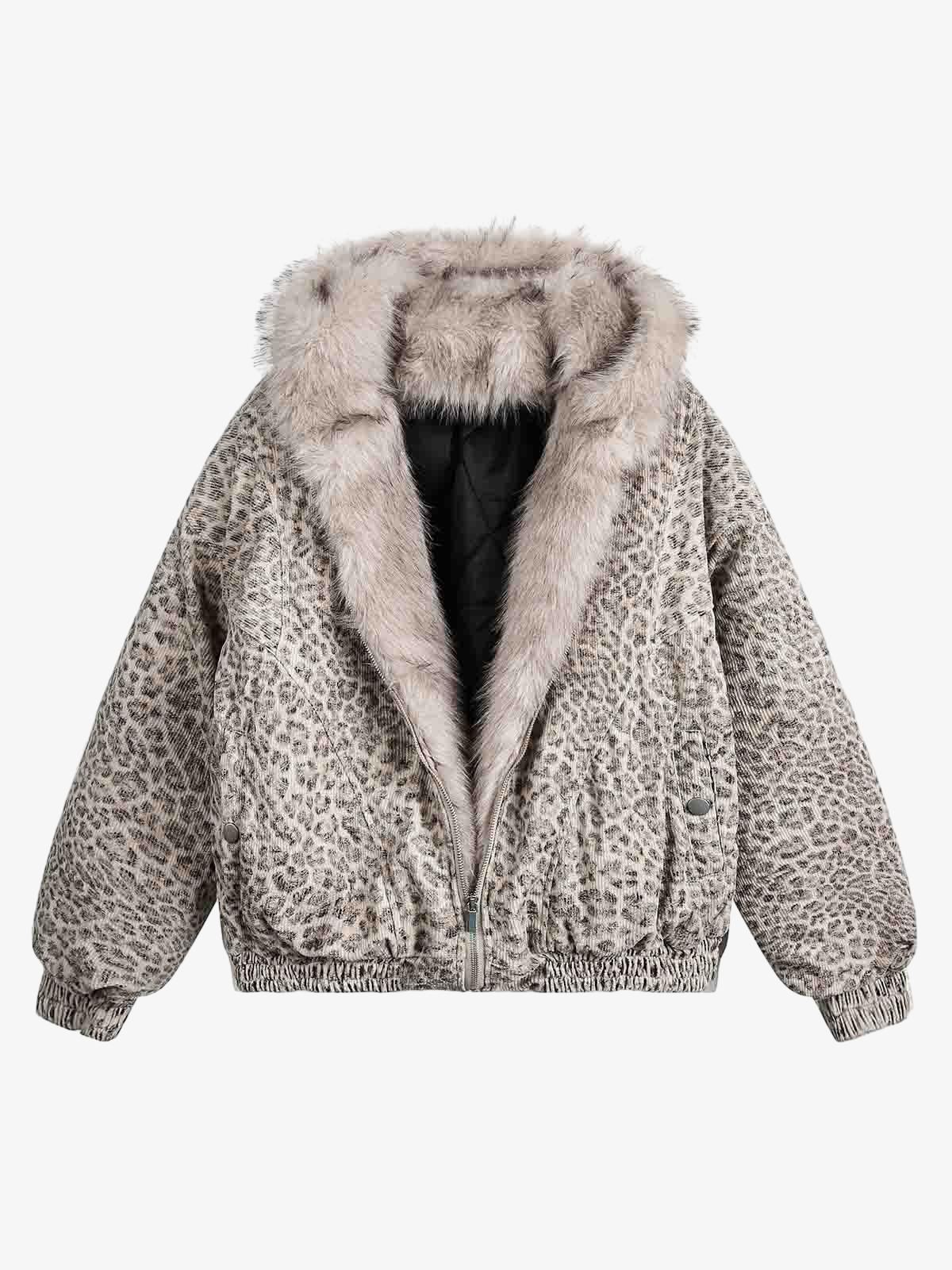 Cheetah Print Hooded Jacket with Faux Mink Fur Trim