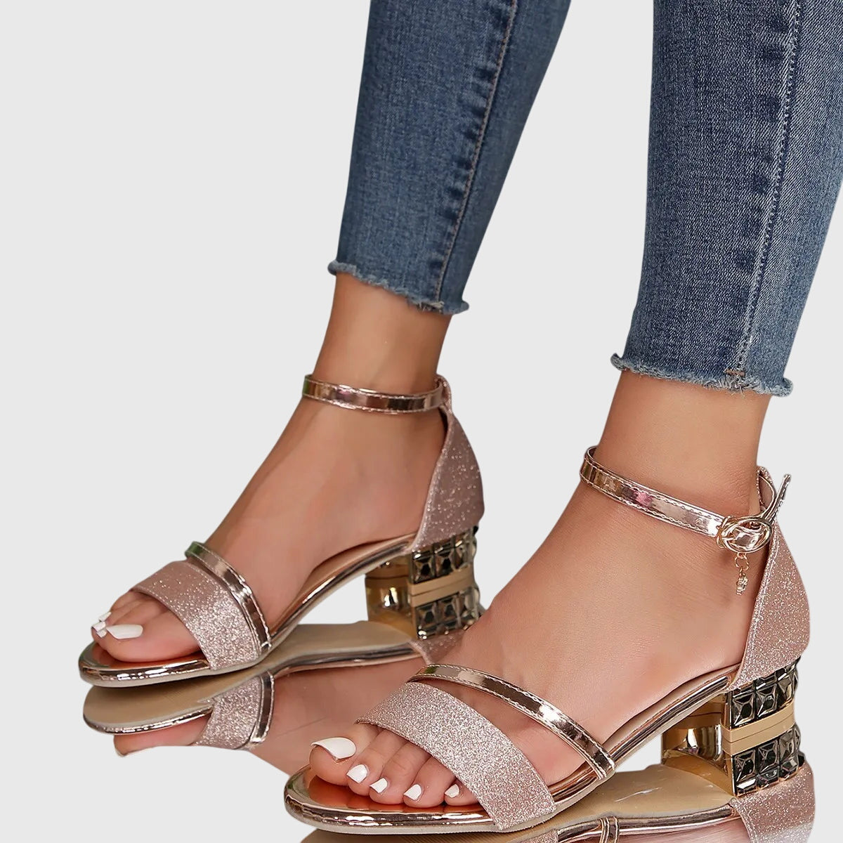 Womens Ankle Strap Block Heel Sandals