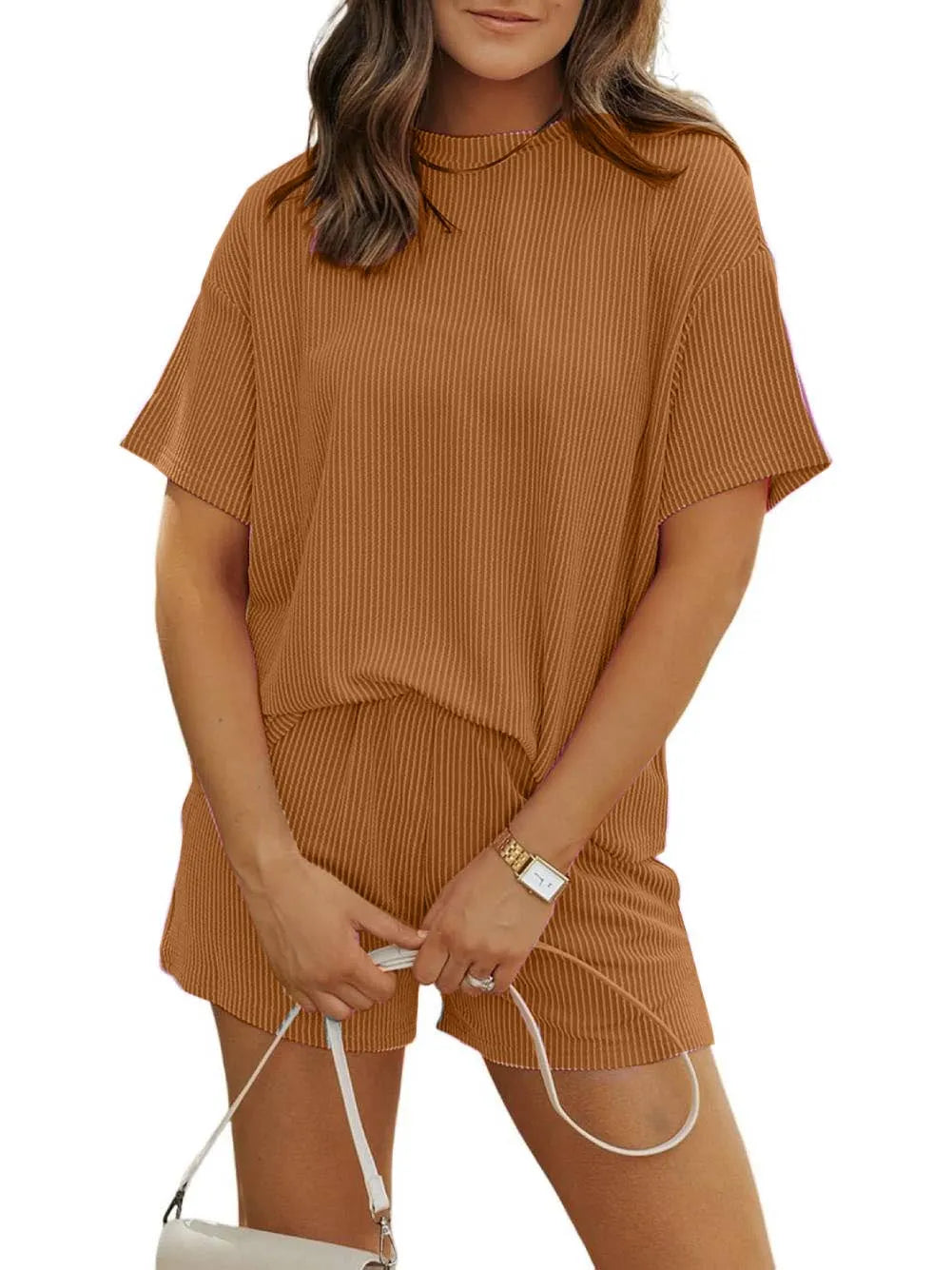 Irina | Ribbed Textured Shorts Set