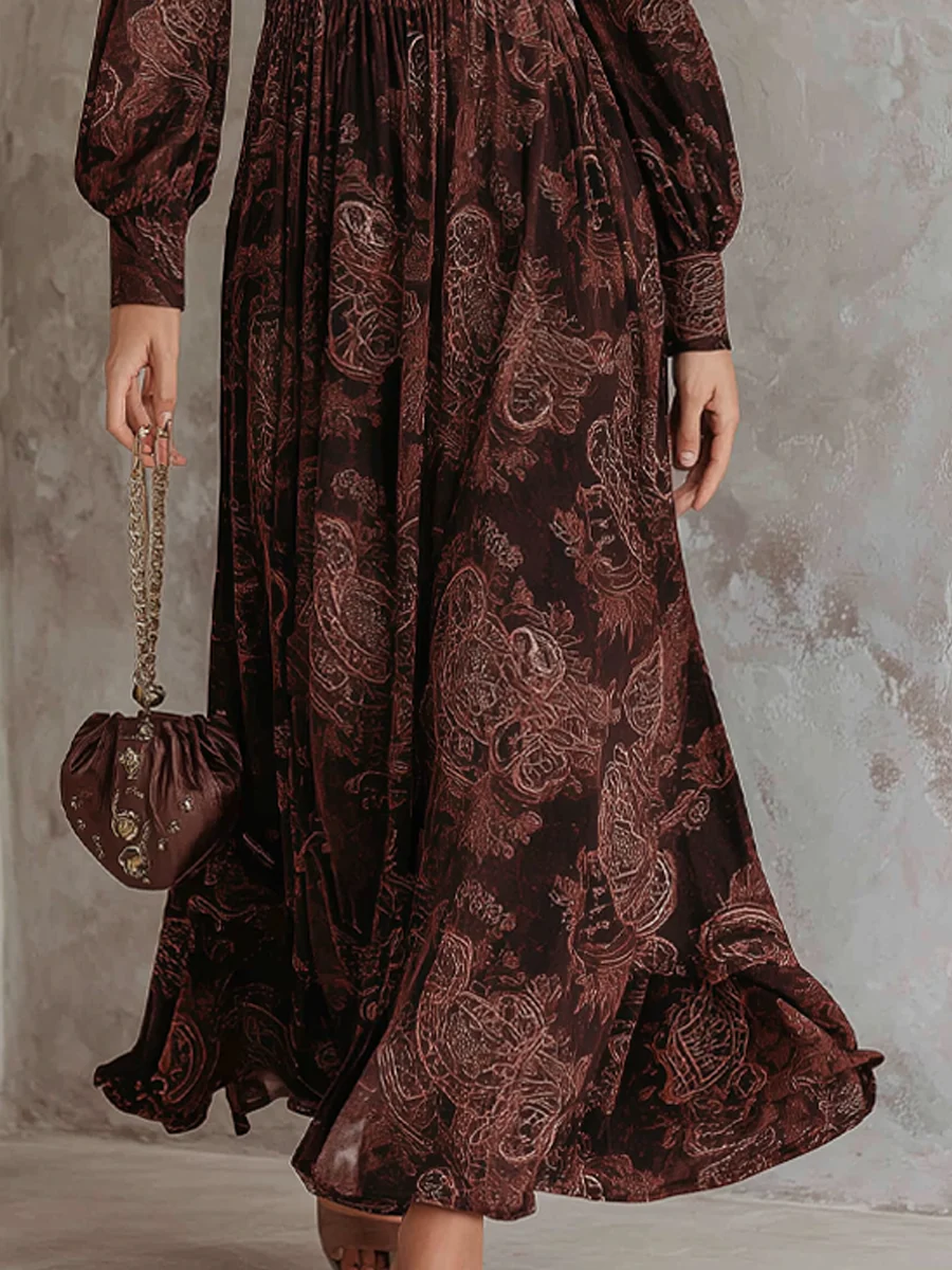 Ariane™ | Rochie Maxi Paisley cu Accent pe Talie