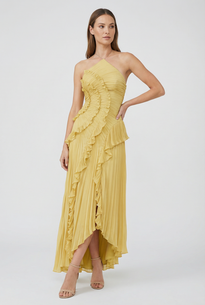 Women's Asymmetric Pleated Maxi Dress