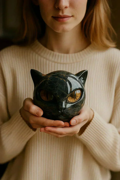 NyxCharm | Escultura de Cabeza de Gato Negro Místico