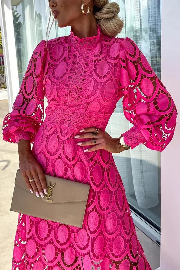 Jalvique™ Vestido Midi de Fiesta con Mangas de Encaje
