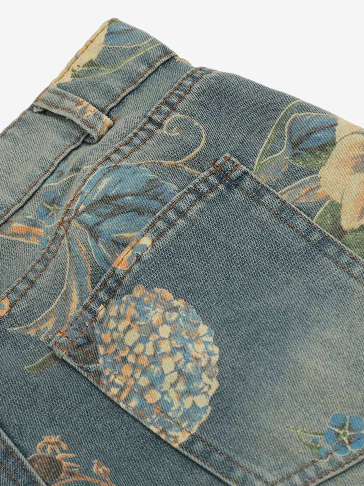 Floral Print Denim Carpenter Jeans