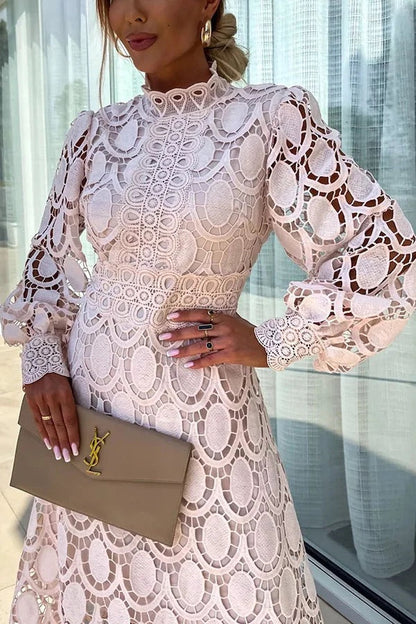 Jalvique™ Vestido Midi de Fiesta con Mangas de Encaje