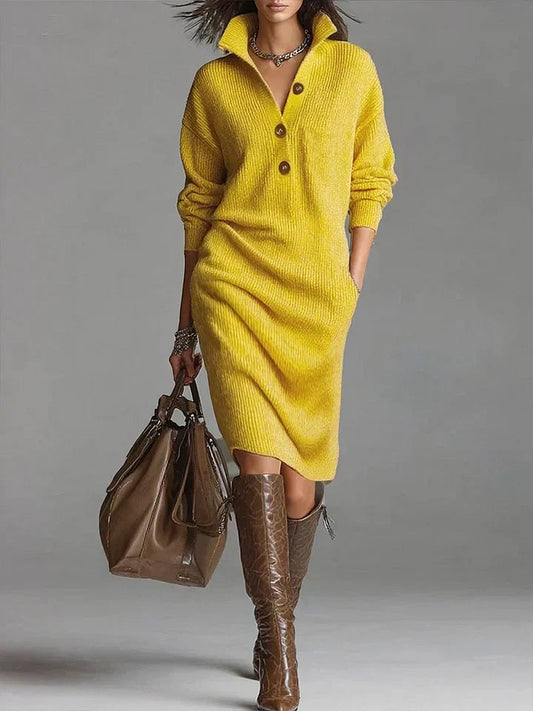 Florina | Vestido midi de punto con botones para mujer