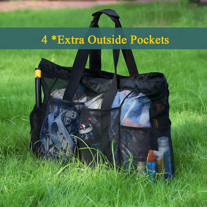 Extra-große Mesh-Strandtasche mit Reißverschluss – sandfreie Tasche