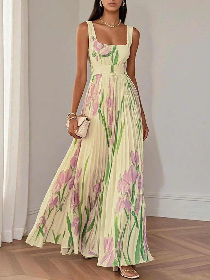 Nina - Vestido largo plisado floral