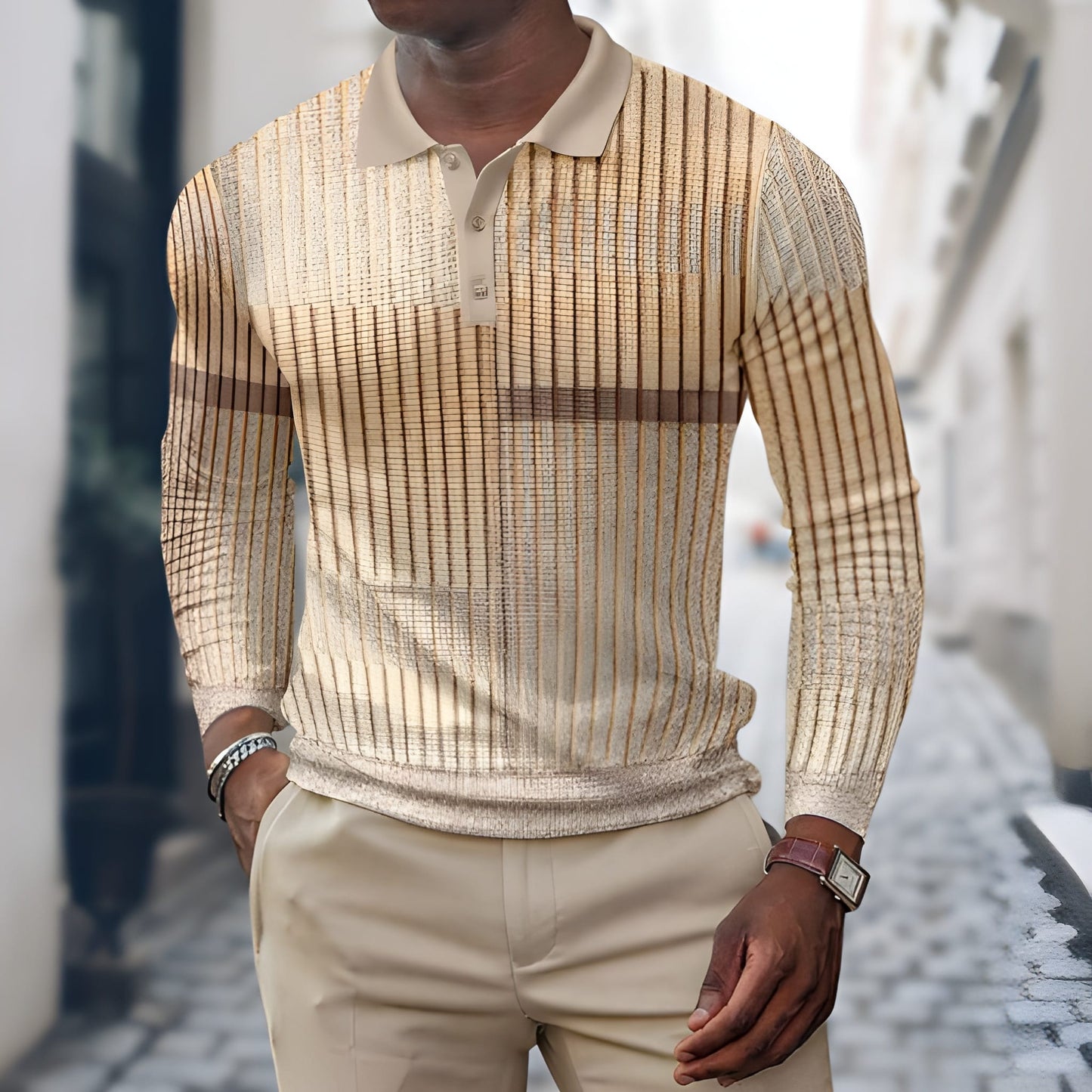 Polo pour homme | Manches longues | Motif patchwork |