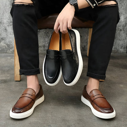 Mężczyzna | Mokasyny Skórzane | Model Slip-On | Gruba Podeszwa Antypoślizgowa | Styl Casual i Elegancki