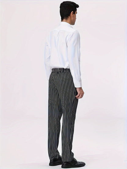 Men's Striped Wool Trousers Regular Fit Casual Work Pants