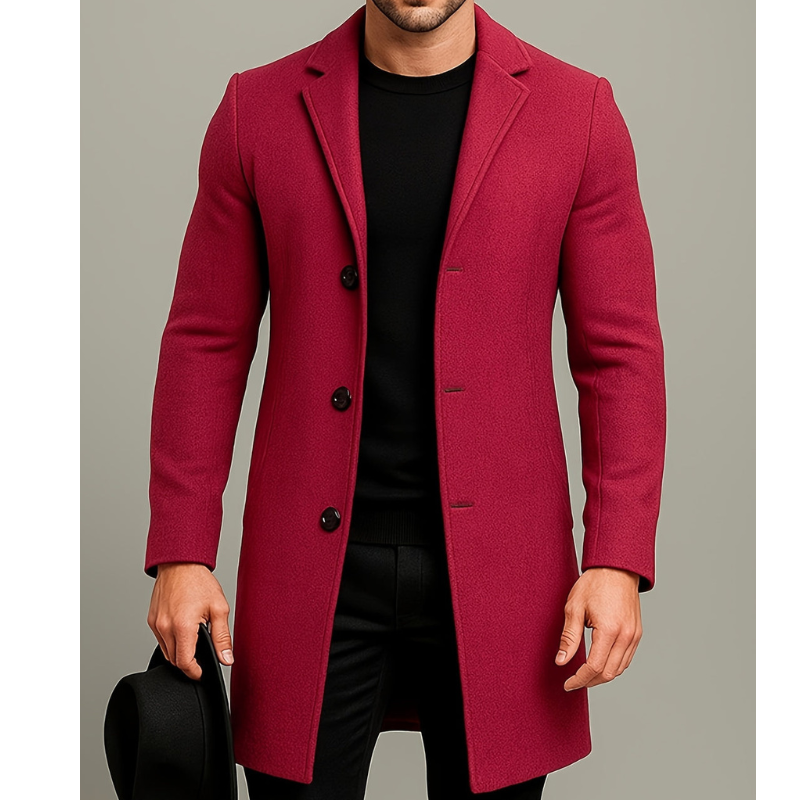 Mężczyzna | Długa Kurtka Zimowa | Regular Fit | Zapięcie na Guziki | Klasyczne Klapy | Styl Formalny i Casual