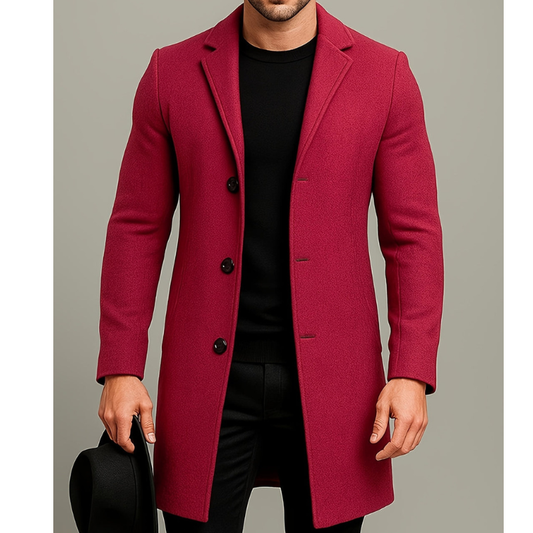 Mężczyzna | Długa Kurtka Zimowa | Regular Fit | Zapięcie na Guziki | Klasyczne Klapy | Styl Formalny i Casual