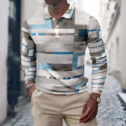 Polo pour homme | Manches longues | Motif patchwork |