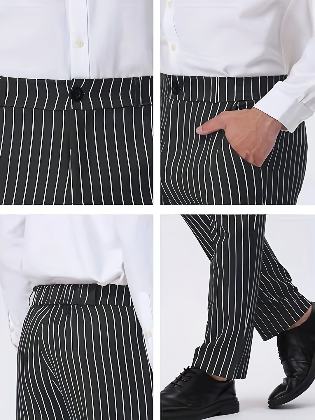Men's Striped Wool Trousers Regular Fit Casual Work Pants