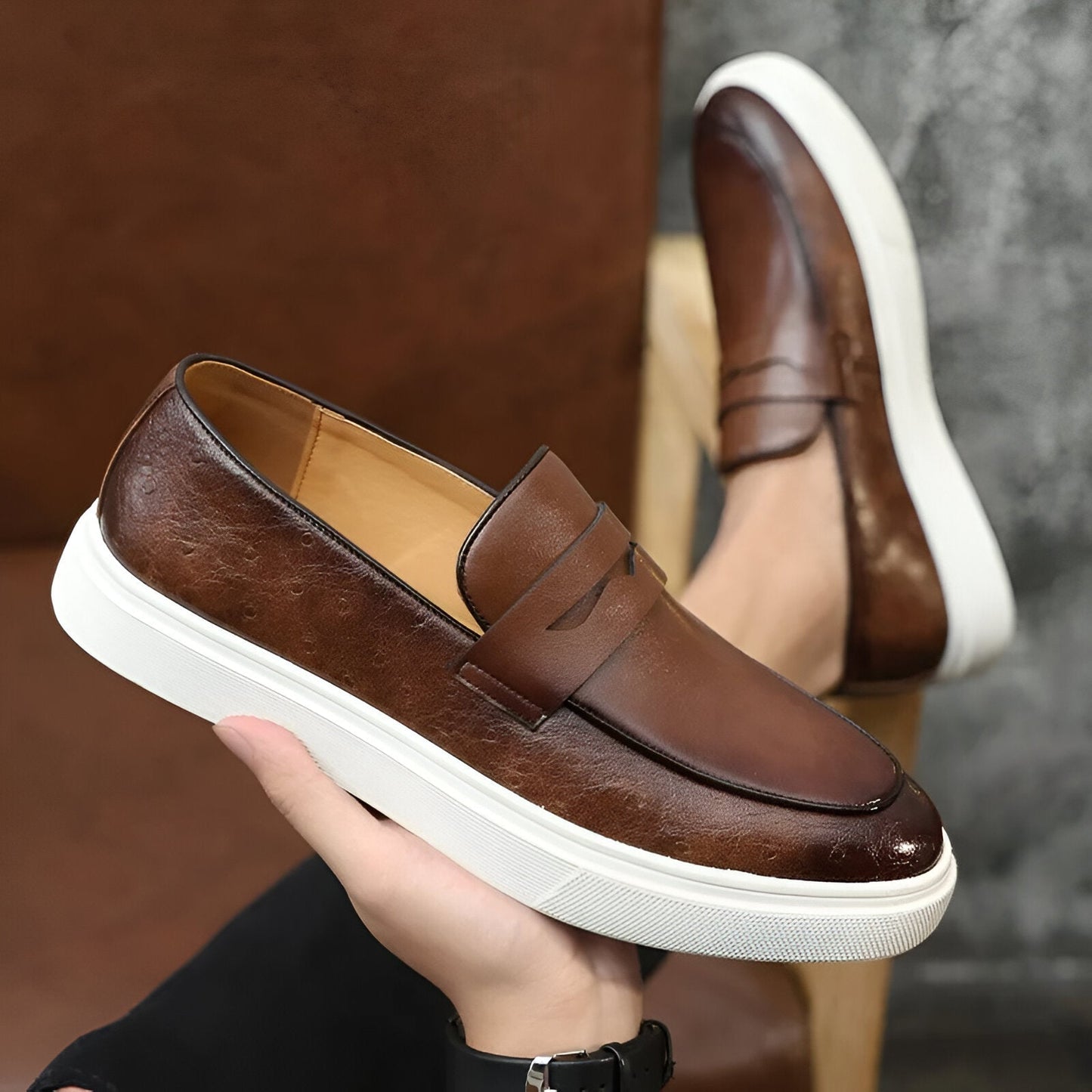 Mężczyzna | Mokasyny Skórzane | Model Slip-On | Gruba Podeszwa Antypoślizgowa | Styl Casual i Elegancki