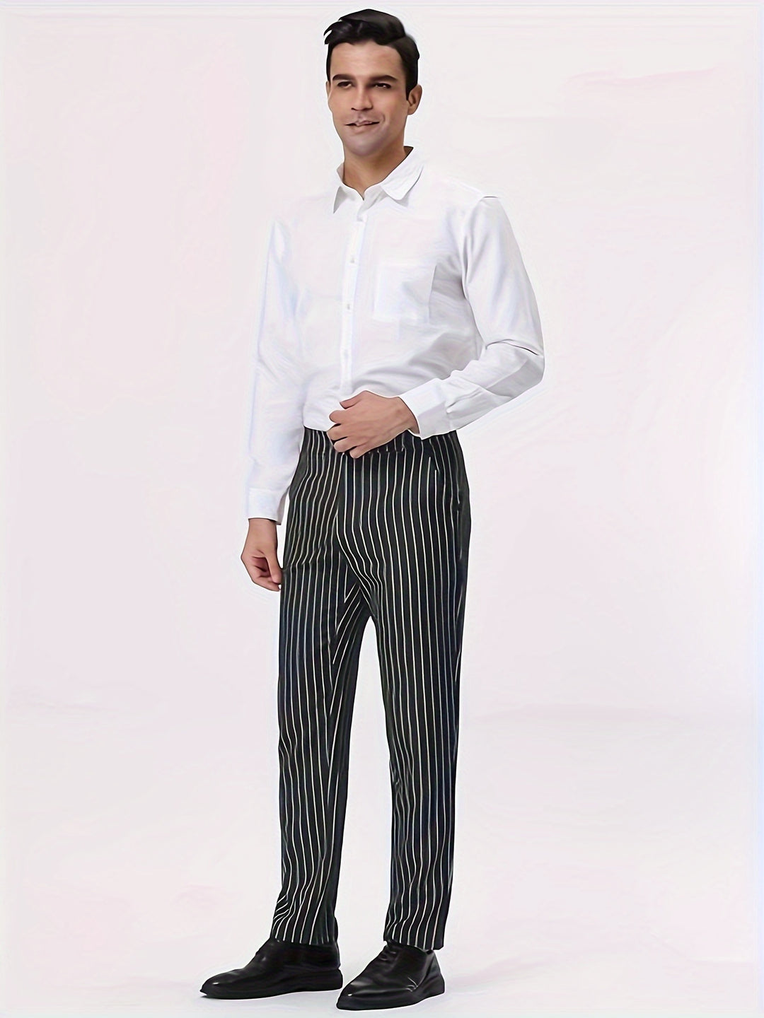 Men's Striped Wool Trousers Regular Fit Casual Work Pants