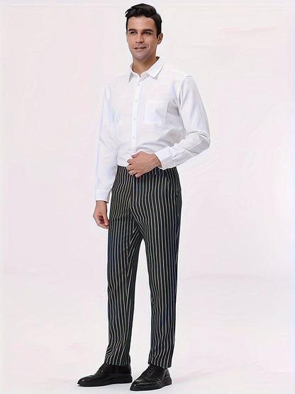 Men's Striped Wool Trousers Regular Fit Casual Work Pants