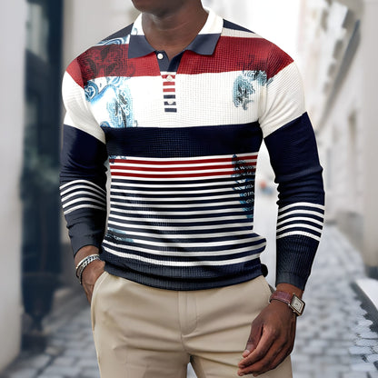 Polo pour homme | Manches longues | Motif patchwork |