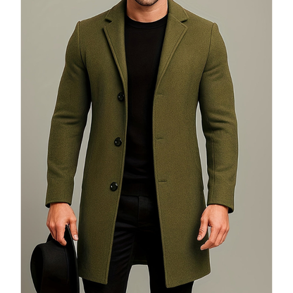 Mężczyzna | Długa Kurtka Zimowa | Regular Fit | Zapięcie na Guziki | Klasyczne Klapy | Styl Formalny i Casual