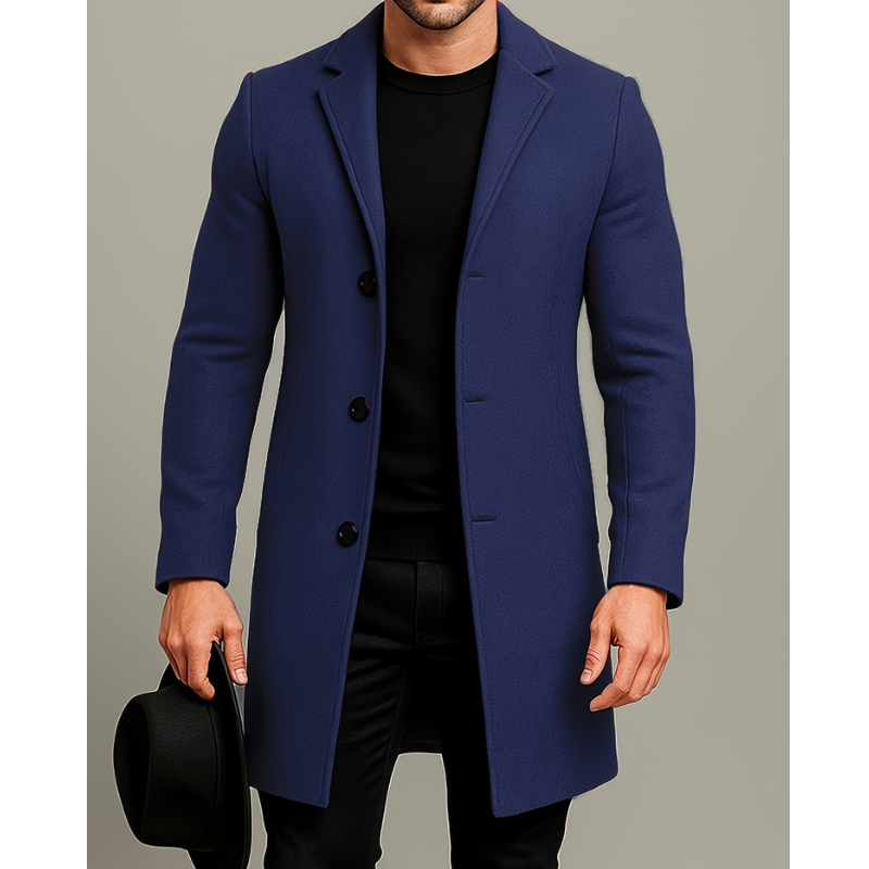 Mężczyzna | Długa Kurtka Zimowa | Regular Fit | Zapięcie na Guziki | Klasyczne Klapy | Styl Formalny i Casual