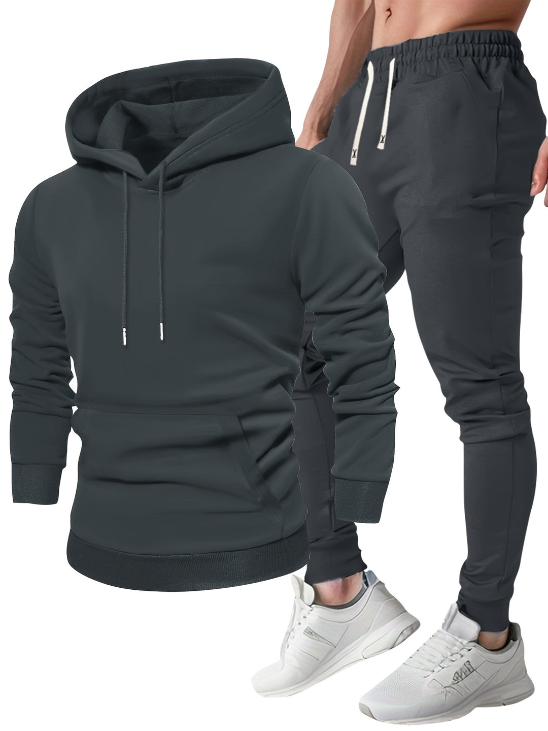 Męski Zestaw Sportowy | Bluza z Kapturem & Spodnie Dresowe | Wygodne & Oddychające | Wiosna & Jesień