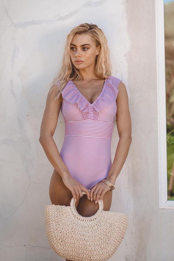 Damen Retro Gestreifter Badeanzug